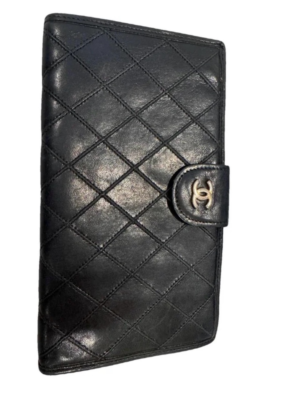Chanel Vintage Black Quilted Lambskin Long Wallet Organizer with COA